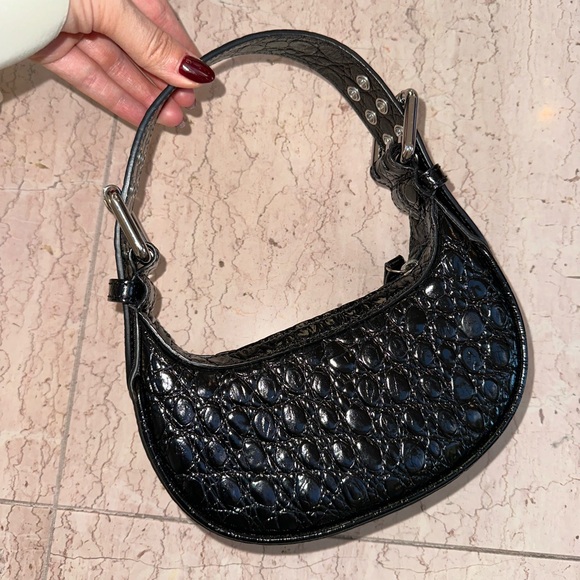 By Far Black Mini Soho Croc Embossed Leather Shoulder Bag - Picture 5 of 10